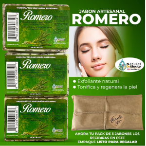 JABÓN DE ROMERO PAQUETE DE 3 LISTO PARA REGALAR / ROSEMARY SOAP BAR