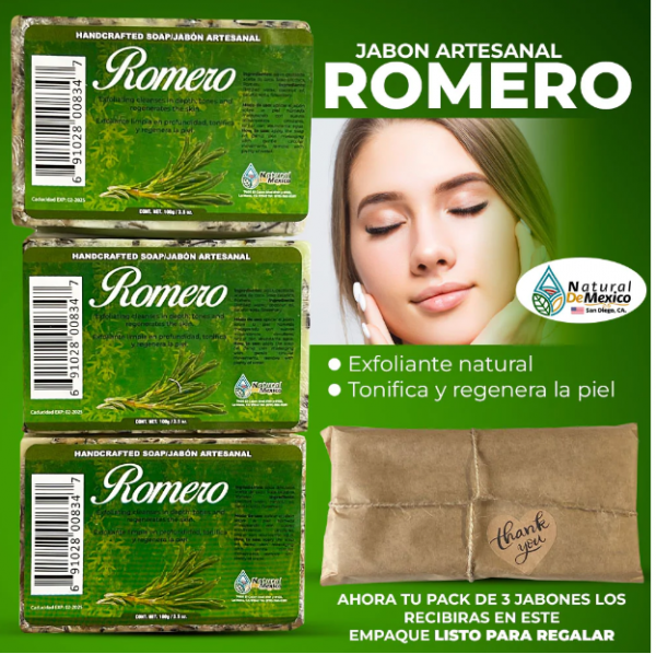 JABÓN DE ROMERO PAQUETE DE 3 LISTO PARA REGALAR / ROSEMARY SOAP BAR